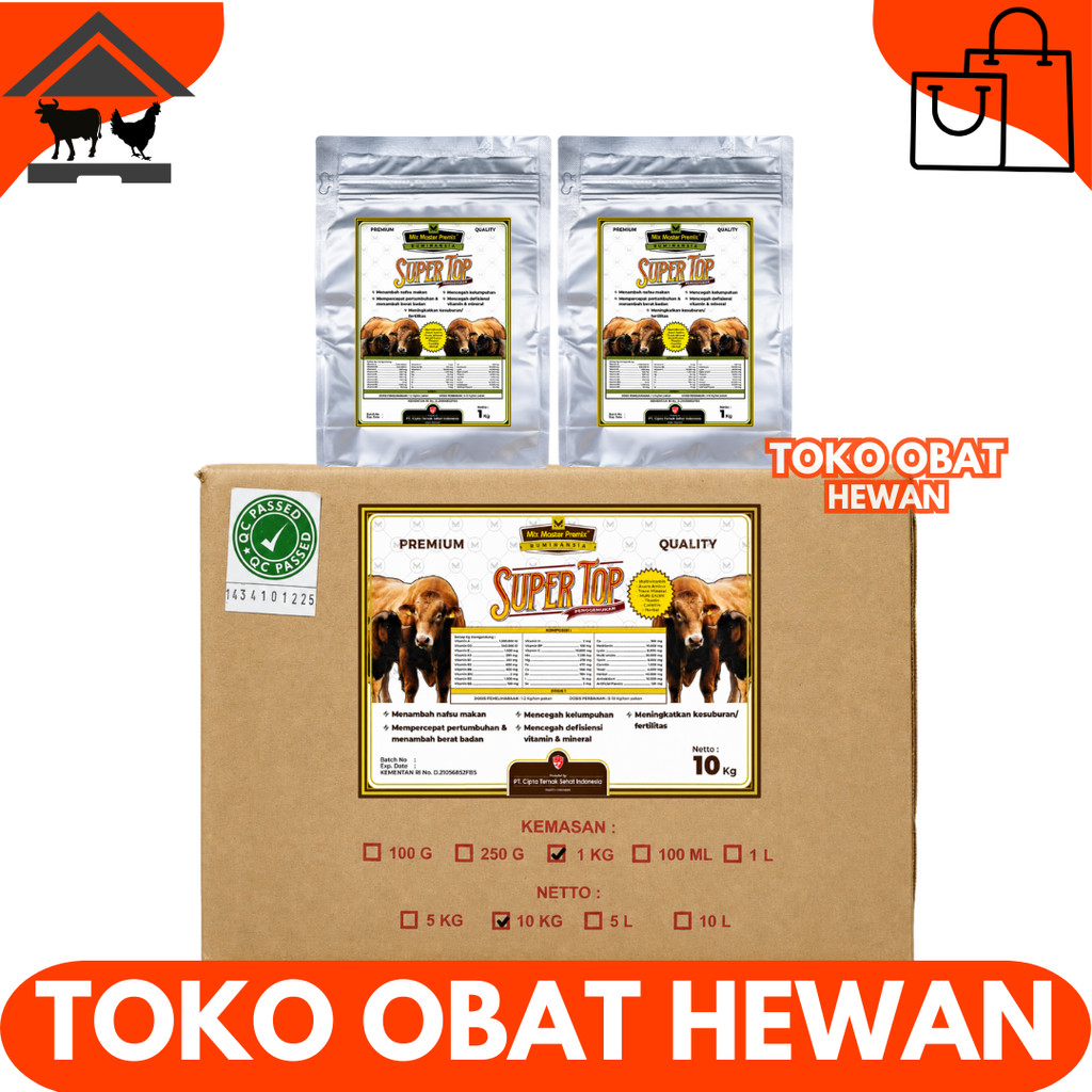 MIX MASTER SUPER TOP PENGGEMUKAN 1 DUS 10 KG - Premix Pemacu Penggemukan Sapi Kambing Domba Potong
