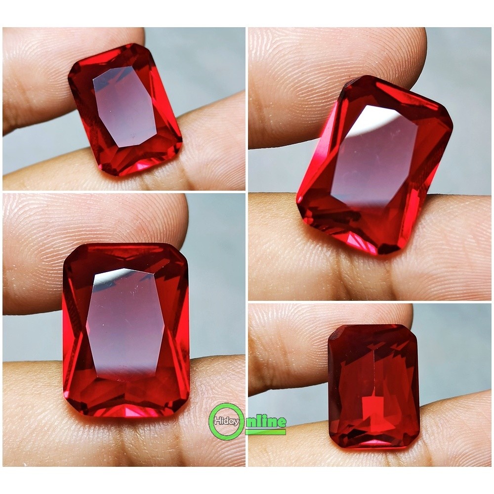 Batu Permata Merah Siam Kotak Octagon Sintetik