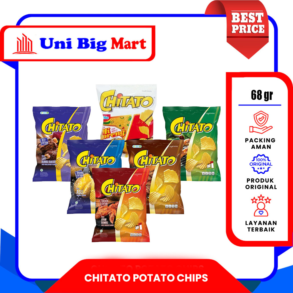 CHITATO POTATO CHIPS ORIGINAL - SAPI PANGGANG - AYAM BARBEKIU - SAPI BAKAR - 68 gr