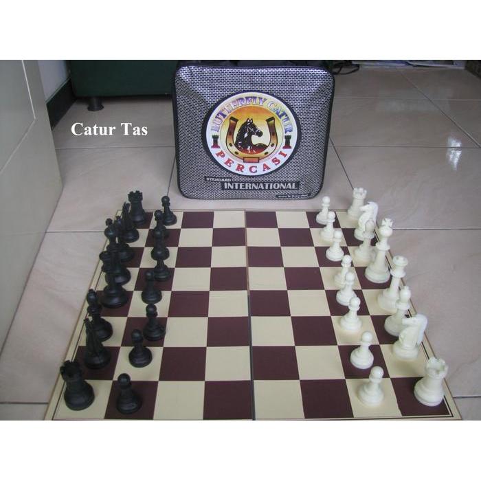 Catur Lipat Standar Percasi Plastik Ukuran 50 cm - Papan Catur Percasi Kayu Bidak Plastik Free Tas