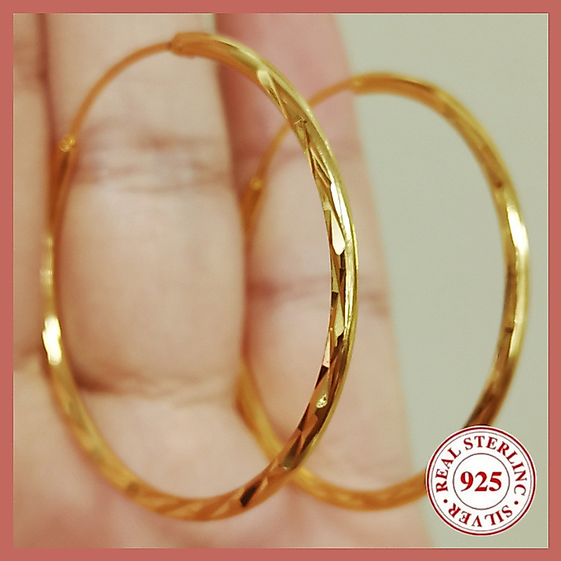 Ready Stock Anting Bulat Besar Emas Untuk Wanita