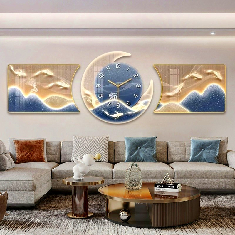 ⚡Garansi&COD⚡Jam Dinding Ruang Tamu 115cm hitam Lukisan Krystal Nordic Modern  Jam Dinding Besar Mew
