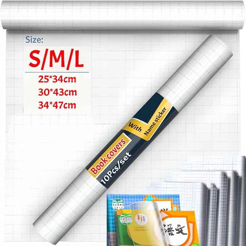 

10Pcs Self Adhesive Waterproof Book Cover with Name Sticker Transparent Self-Adhesive Anti-scratch Book Cover Notebook Protector