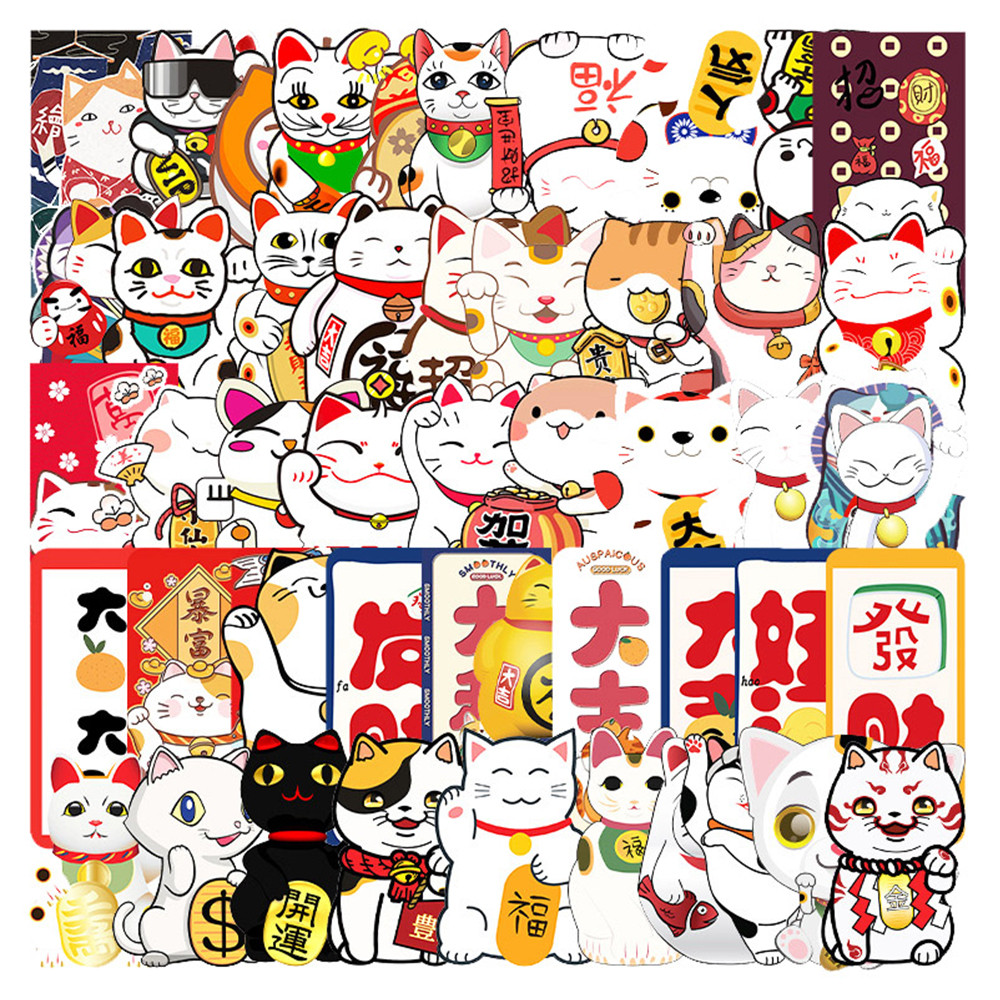 

10/30/50pcs Cute Maneki Neko Luck Cartoon Cat Graffiti Stickers Decals DIY Laptop Phone Case Waterproof Kawaii Sticker Kids Toys