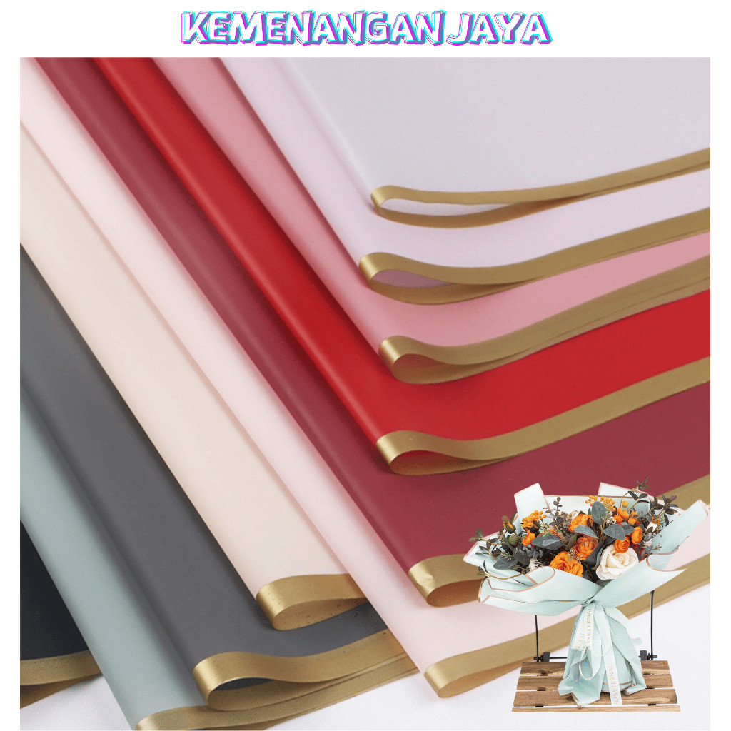 

FLASH SALE !! Isi 20 LEMBAR Kertas Buket Bunga Cellophane Florist goldline Flower Wrapping Paper Varian List Gold Emas KB01
