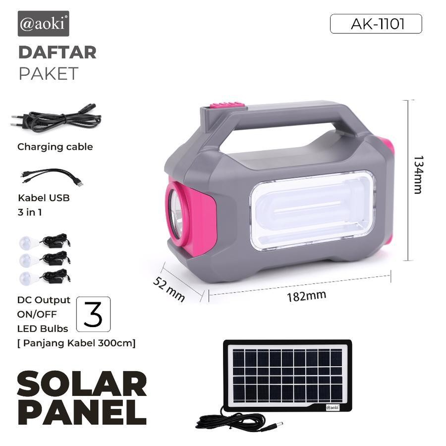 AOKI Ak1101 SOLAR POWER SYSTEM 8000mAh power bank multifungsi Led DC