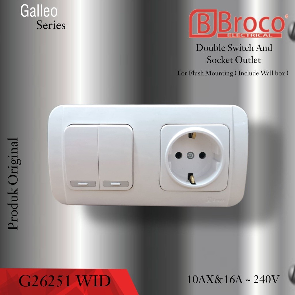READY STOCK Broco G26251 WIB Seri Stop Kontak Arde + Mangkok Saklar Broco / Saklar Seri + Stop Konta