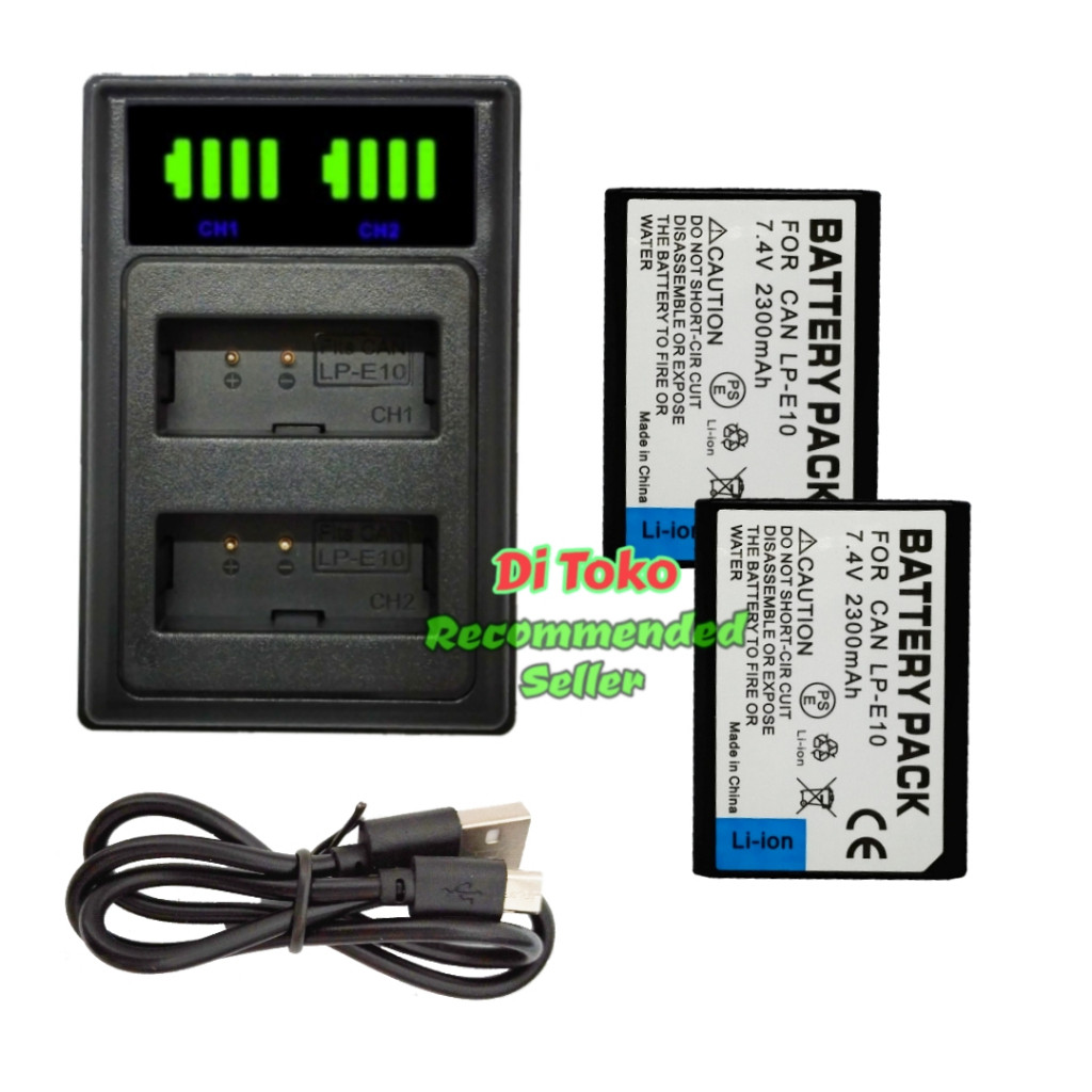 Paket Charger Double Slot + Battery For Canon Lp E10 ( 2300 mAh ) Baterai Power High Lc E10c Batrai 