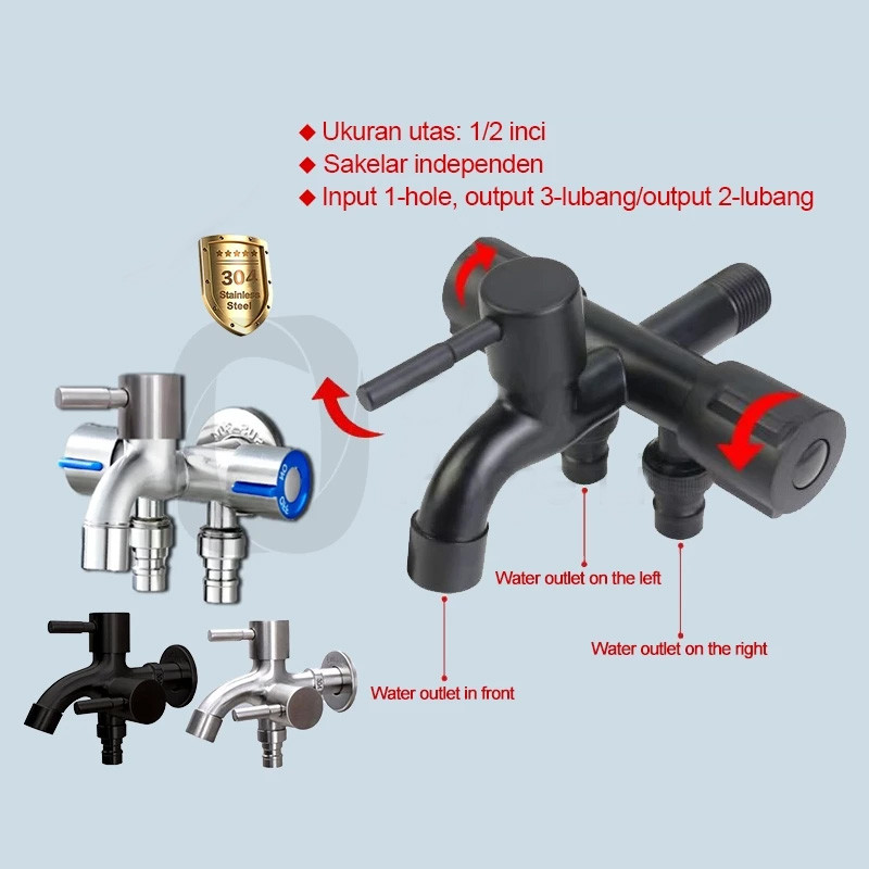Sus 304 kran cabang 3 Stainless/kran 3 cabang/ Kran Kamar Mandi Kran Shower Model 3 Cabang Kran Temb