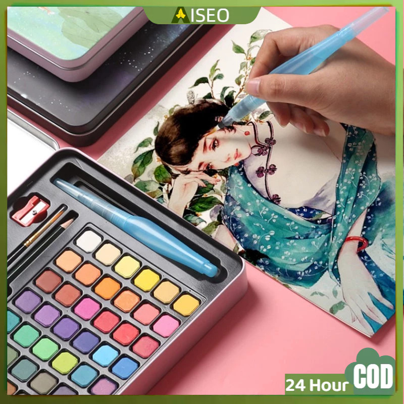 

New 【MURAH COD】cat air warna 36 dan 48 warna /alat cat air warna per set ( sudah termasuk kuas dan kertas lukis)Premium