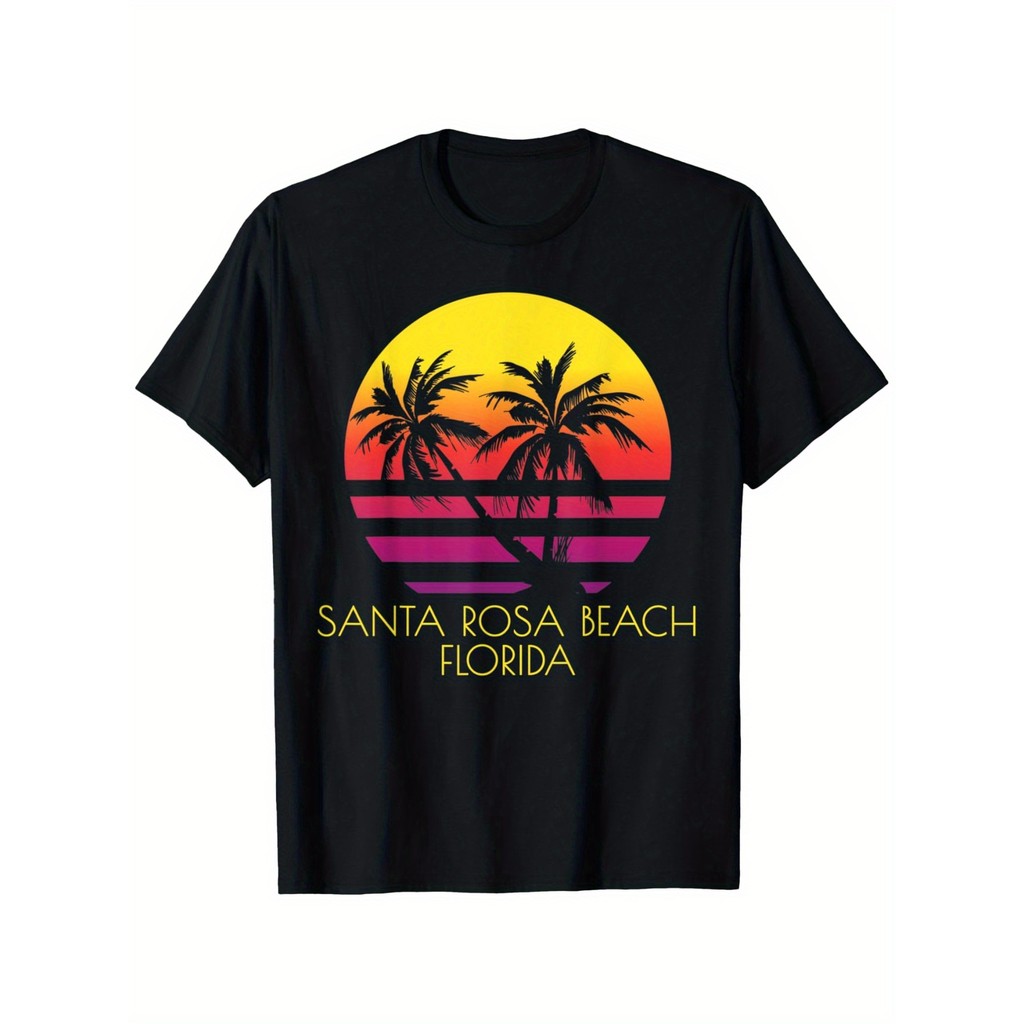 Kaos Pantai Santa Rosa Florida - Katun Lembut, Desain Tropis Sunset