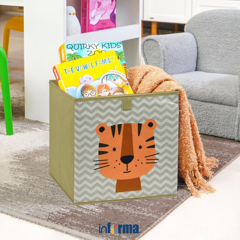 Informa 29x23x29 cm Kotak Penyimpanan Lipat Motif Tiger - Cokelat Kotak Serbaguna Wadah Simpan Stora