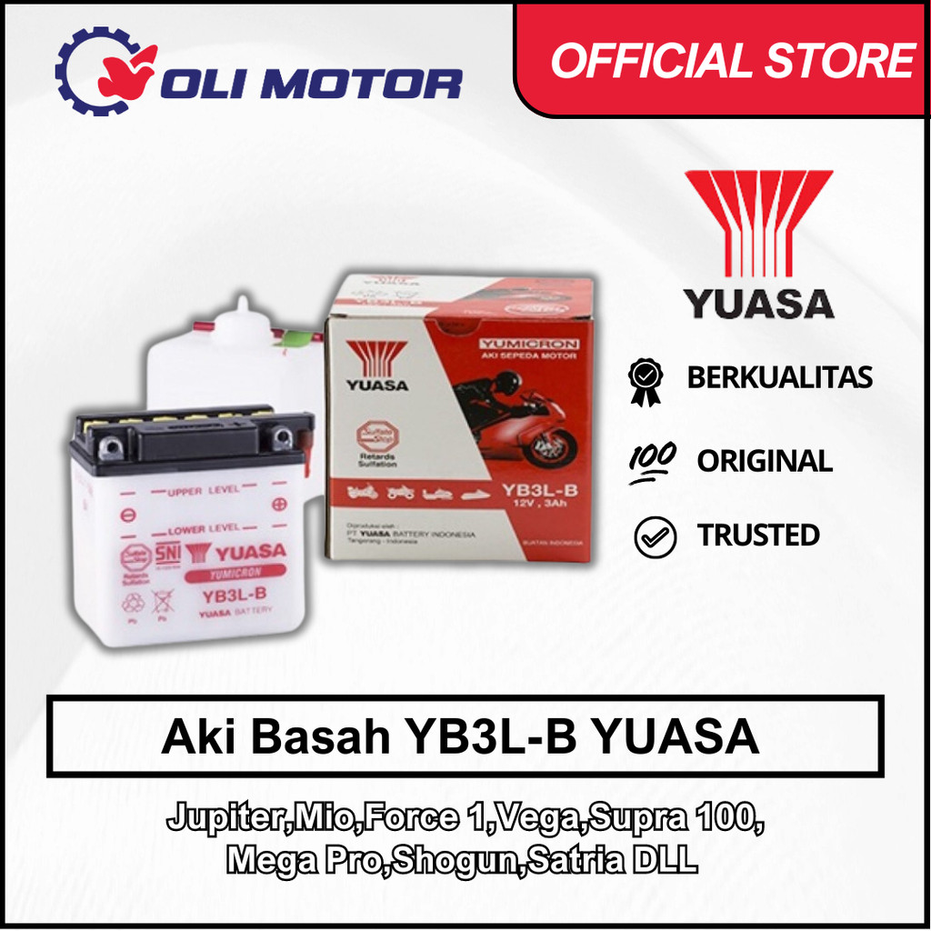 Aki Basah YUASA 12V 3Ah YB3L B BA RXKing Ninja Satria 120 2 Tak CB