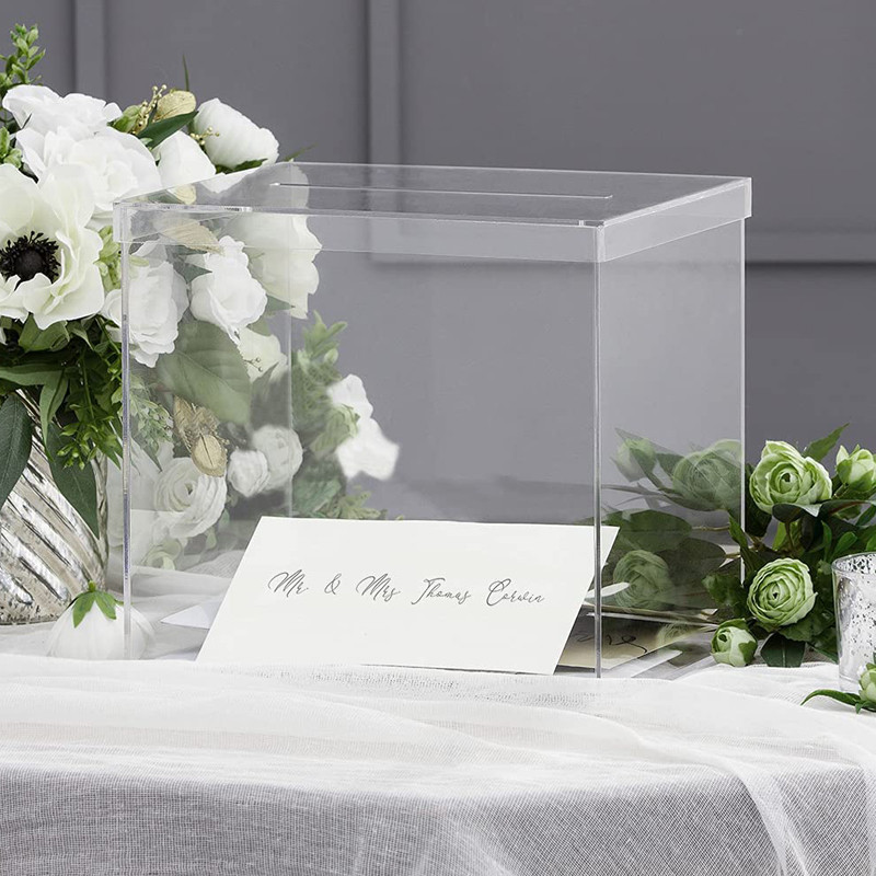 

10" Transparent Grade Acrylic Clear Wedding Card Box With Lid Slot Lucite Gift Money Box