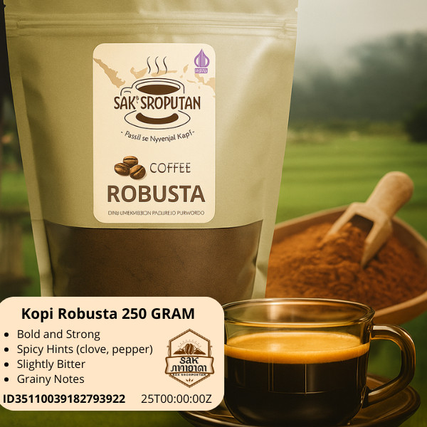 

Bubuk kopi Robusta 250 GRAM gurih enak