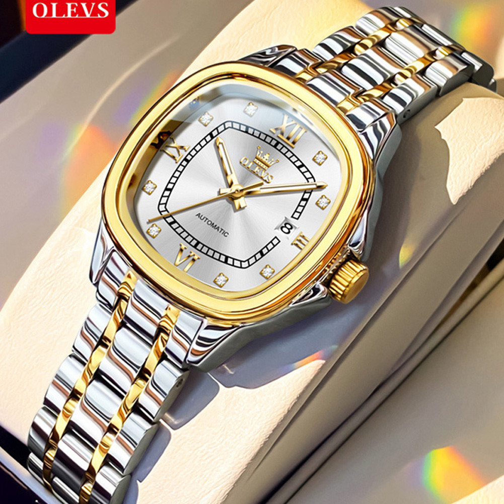 OLEVS 9810 Women Watch Automatic Mechanical Watch Simple Roman Scale Square Diamond Women Watch Wate
