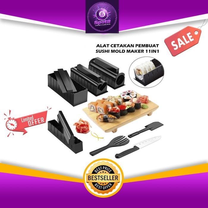 Spot8Murah SUSHI MAKER PROFESSIONAL 10 SET / CETAKAN SUSHI LENGKAP Alat Bulat Hitam Plastik - Sushi 