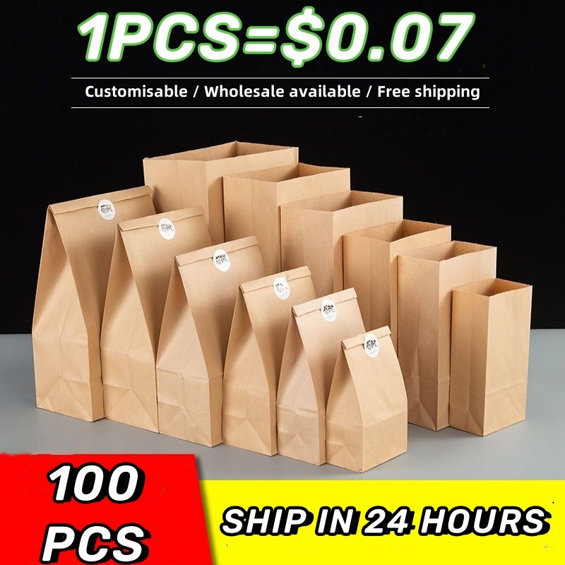 

100 Pcs Kraft Paper Bags Snacks Baking Packaging Tea Food Small Gift Sandwich Bread Bags For Party Wedding Supplies Packaging
