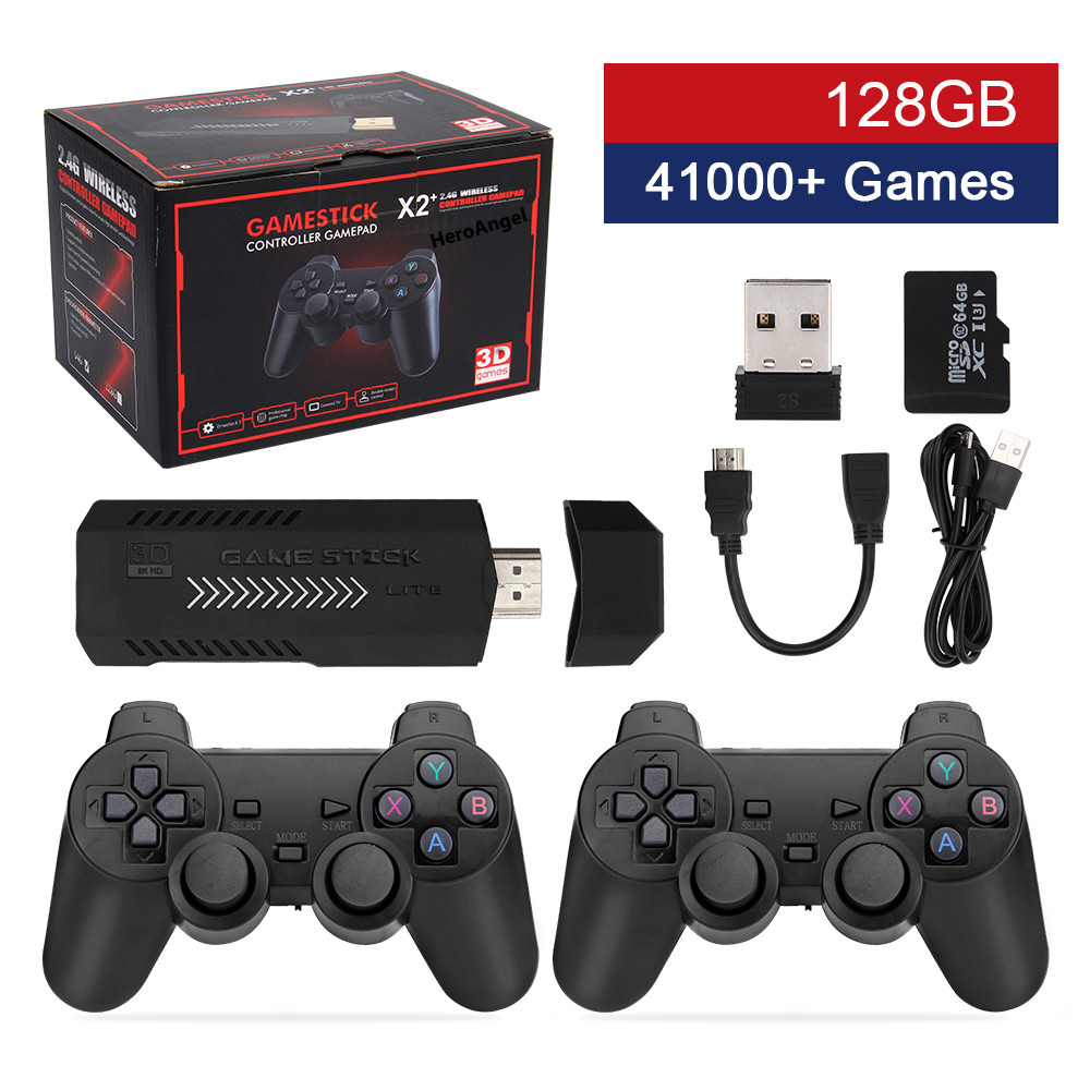 NEW Upgrade X2 PLUS Gamestick 3D Retro Video Game Console Wireless Controllers HDTV Out 40000 Games 