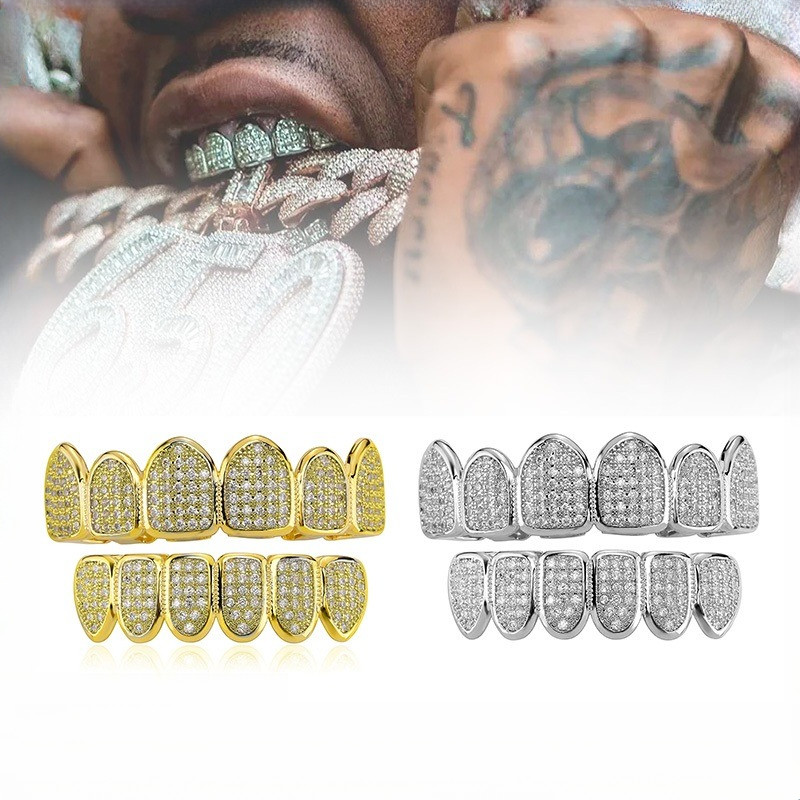 Gigi Emas Palsu Gigi Berlian Hip Hop Hip Hop Zircon Teeth Grillz