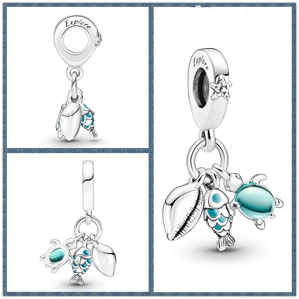 New Marine Charm Beads, Suitable for Original Pandora Silver Plated Bracelets, Women's Fashion Jewel