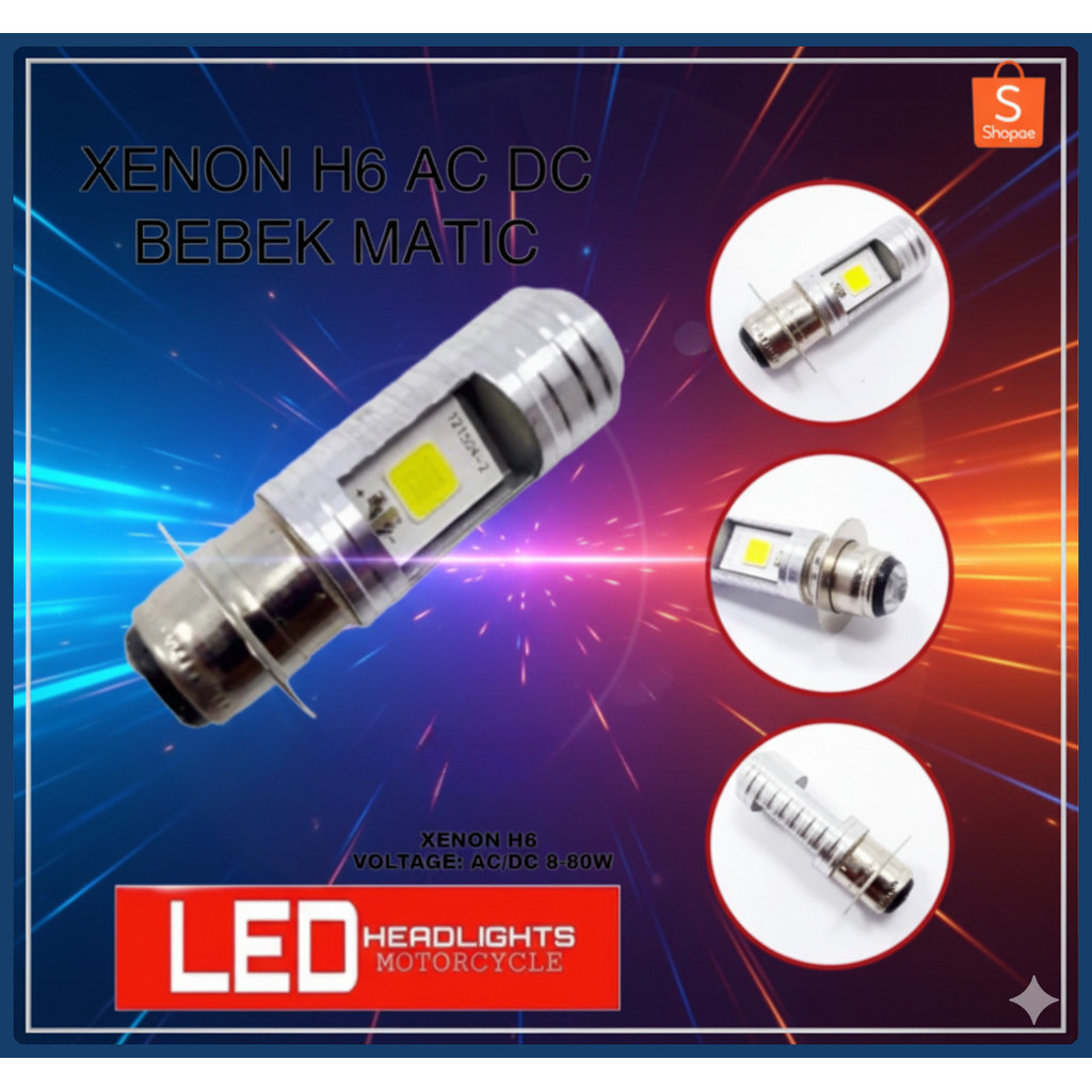 MURAH Bohlam lampu depan H6 AC DC (1pcs) Led 12 Volt Kaki 1 Terang 2 sisi impor, Bholam depan ac dc 