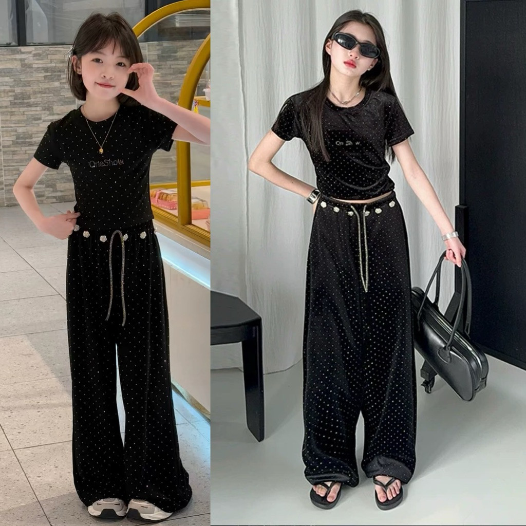 JS31-24 Setelan anak perempuan velvet atasan crop celana panjang blink blink / pakaian anak perempua