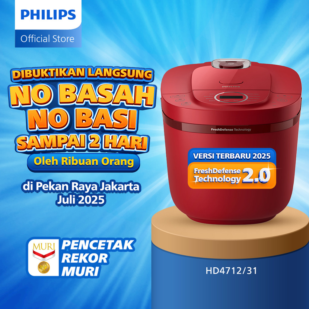 Philips Digital Rice Cooker Magicom 1.8 L - 3000 Digital Series HD4712/31 - Merah - 12 Menu Masak - 