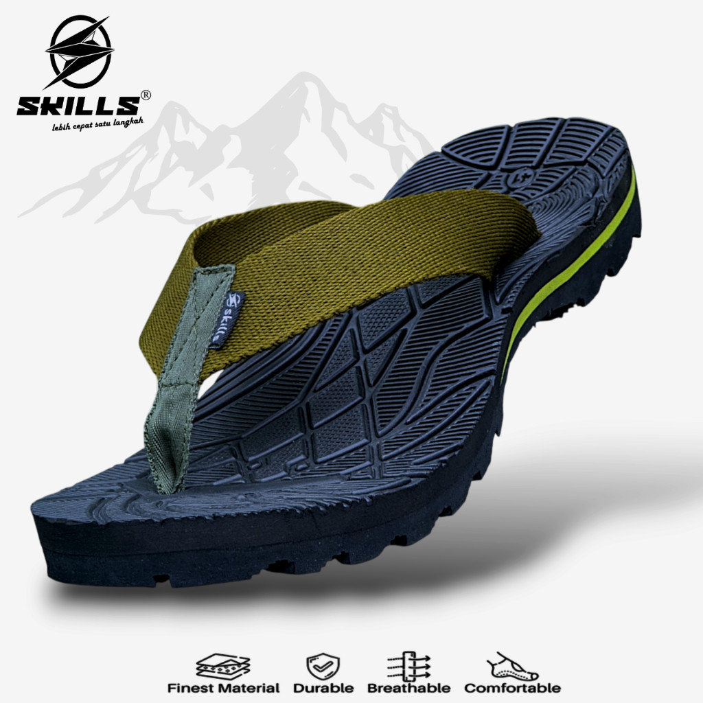 SKILLS Barqun Sakti - Sandal Gunung Pria | Sandal Pria Casual Jepit Gunung Black Army Original