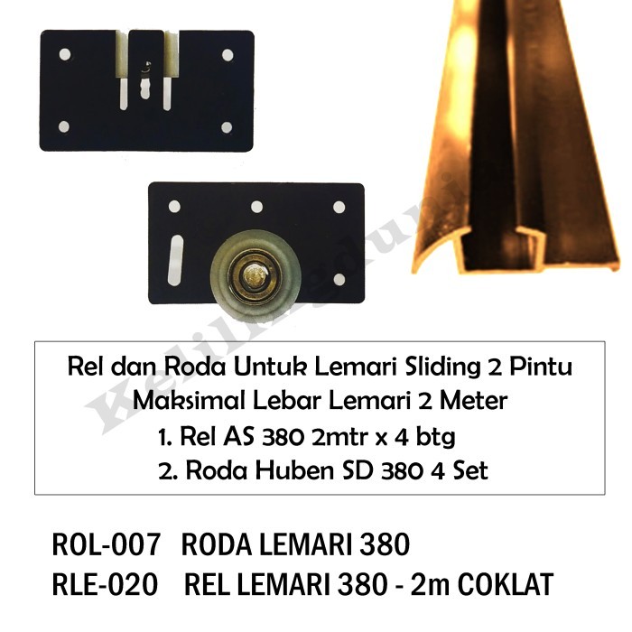 Paket Set 2 Meter Rel Dan Roda untuk Lemari Kabinet Geser 2 Daun Pintu