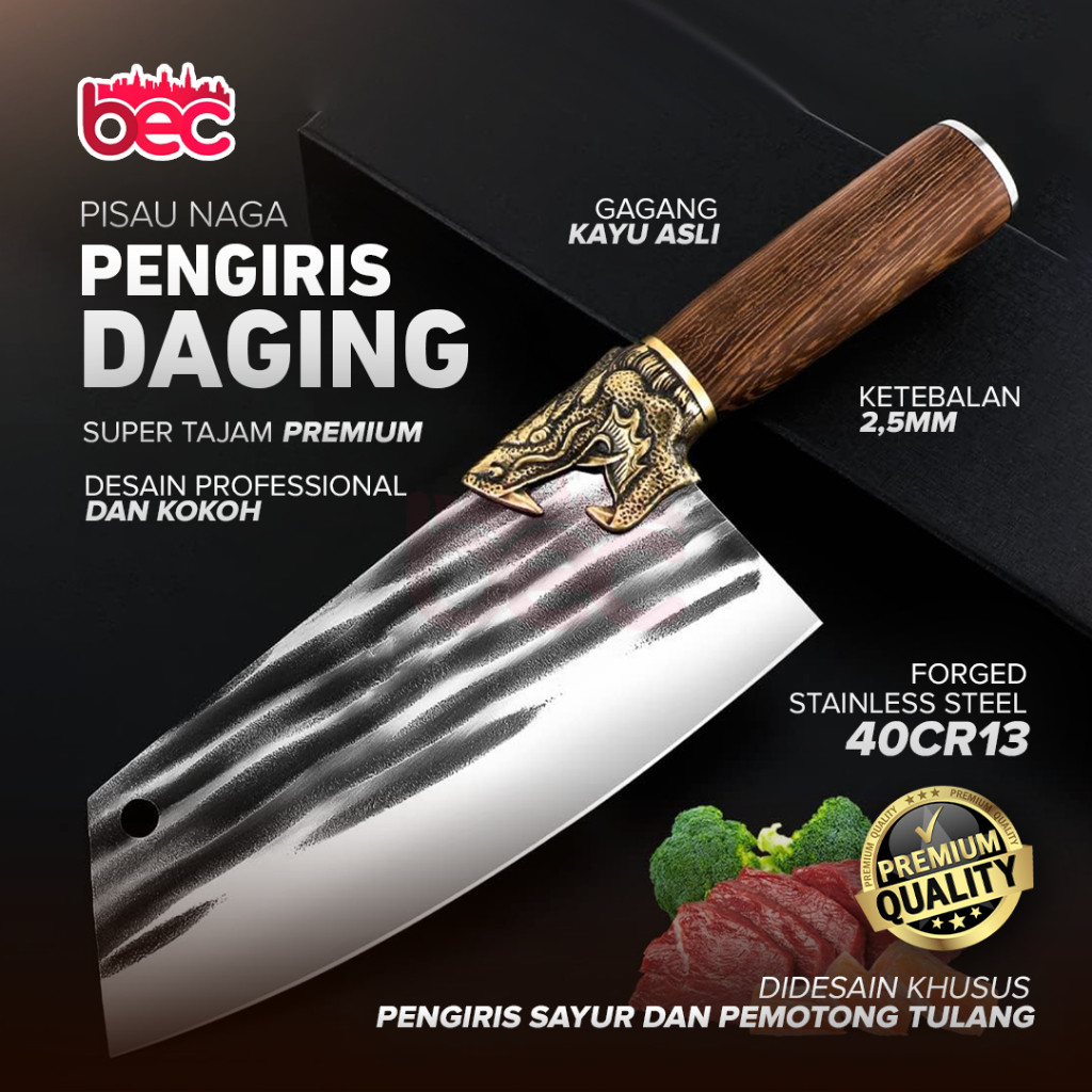 [BEC] Pisau Dapur Iris Gagang Naga Jumbo Super Tajam Golok Daging Khusus PengirisMurah