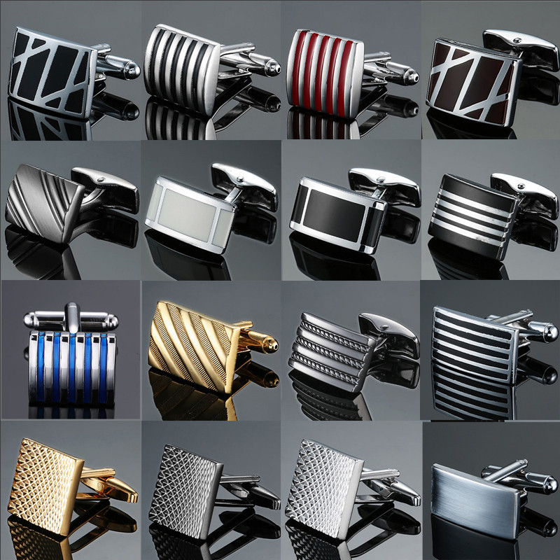 Copper quality enamel square stripes  black flower cufflinks Top brand men's French shirt cufflinks