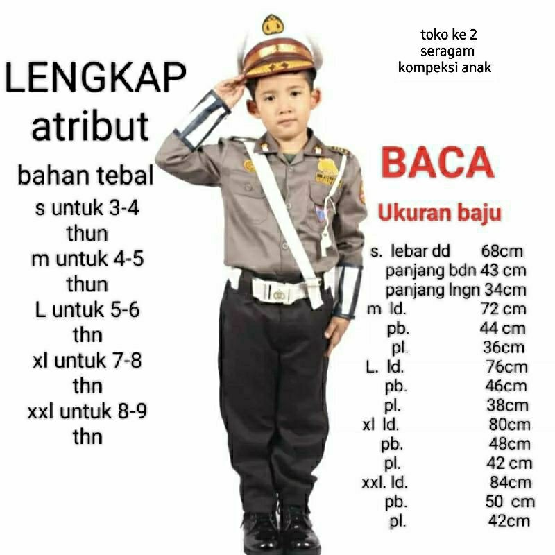 ALIBAXSTORE SERAGAM POLISI ANAK TK +ATRIBUT+LENGKAP+GLOSIR