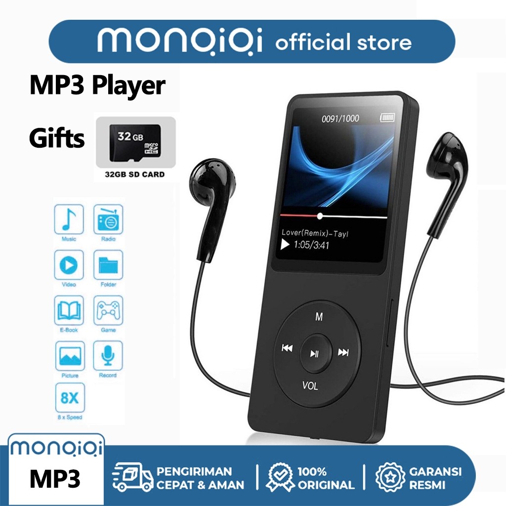 MP4 Player Bluetooth MP3 Mini Player Bluetooth MP3 Bluetooth Speaker Free 32GB Card USB/Type C 1.8 I