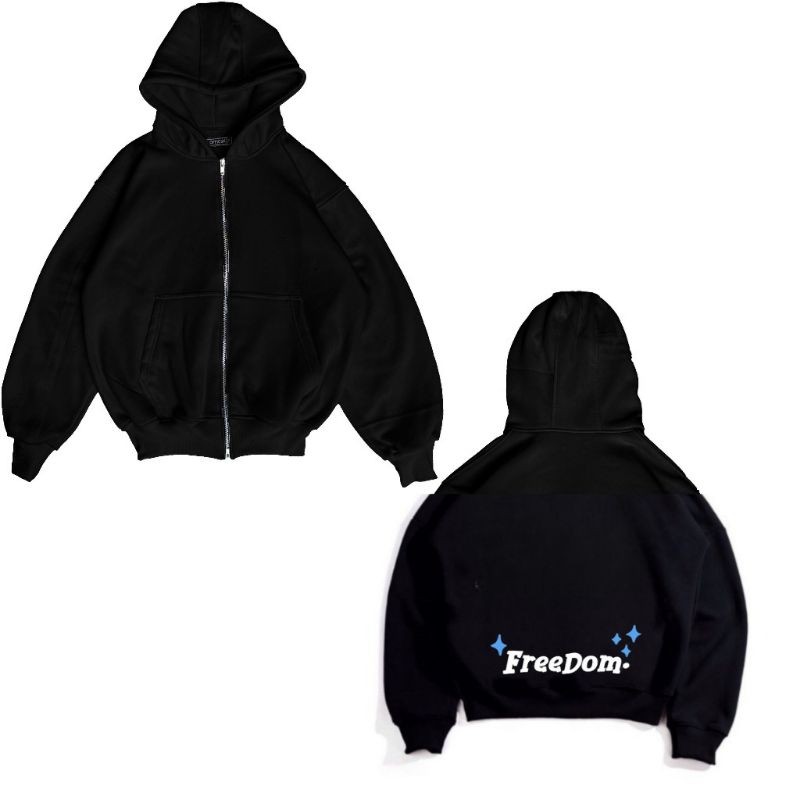 HOODIE ZIPPER BOXY OVERSIZE FREEDOM HITAM