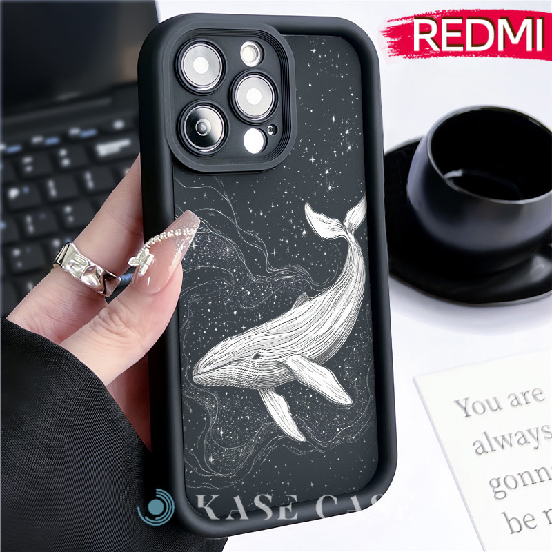 Aesthetic Whale Silicone SoftCase Redmi NOTE 13 Pro Redmi 12 13C Xiaomi-POCO-M4 Pro Soft Polos Hitam