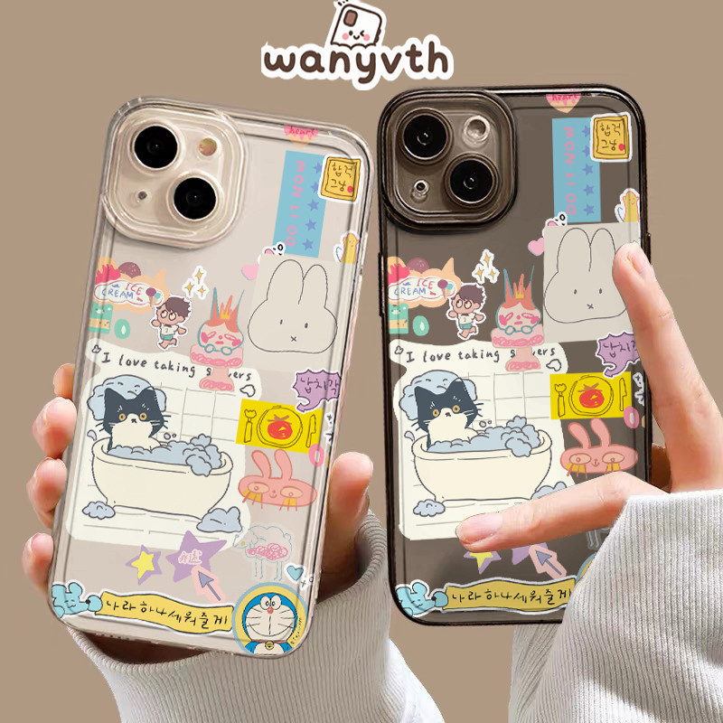 Casing IPhone Kucing sapi mandi Transparan Soft Fashion Cocok untuk Case iPhone 13 11 15 12 14 16 Pr