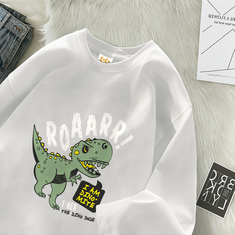 99Premium  - Baju  Kaos Oversize Lengan 7/8 Motif Dino Baju Kaos Unisex Bahan 100% Cotton