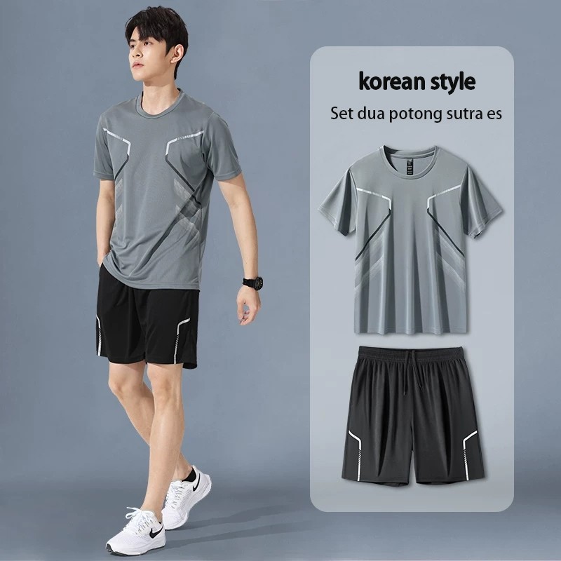 Setelan kaos pria Korea style Selatan distro pria Cepat kering/sutra es olahraga new premium pria se