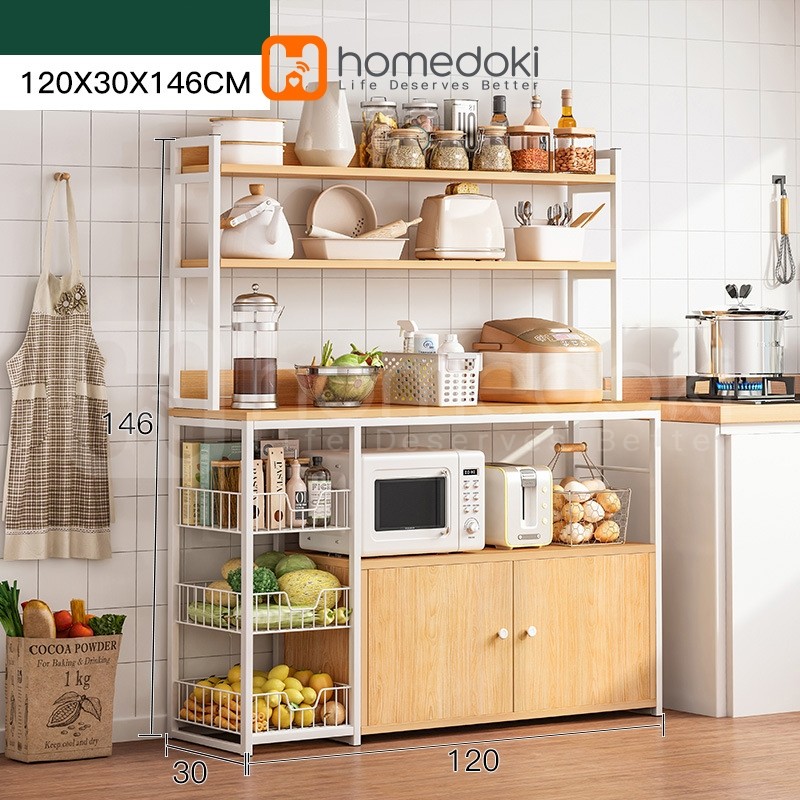 Homedoki Rak Dapur Kayu/Lemari Dapur/Lemari Dapur Minimalis/Rak Dapur Minimalis/Rak Microwave
