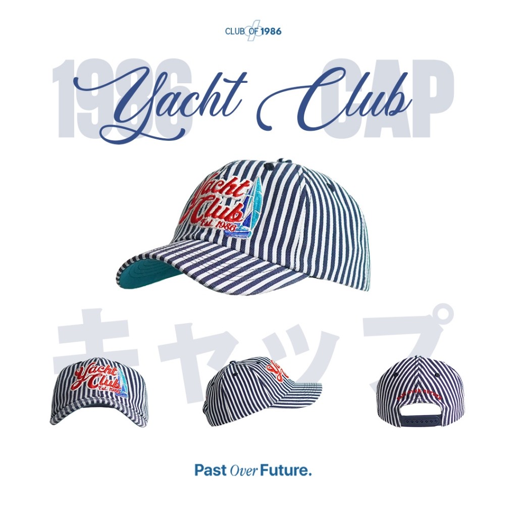 Club of 1986 Vintage Baseball 6 Panel Cap / Yacht Club Topi Strip Retro Unik