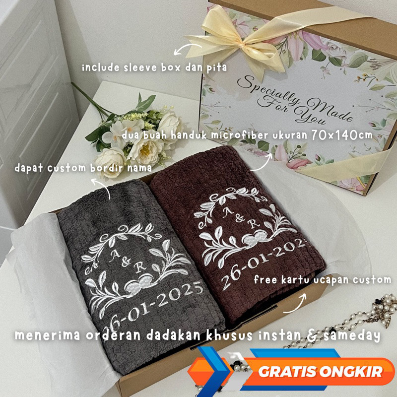 NANGULANGIN  Hampers Pernikahan Handuk Couple Kado Pernikahan Wedding Gift Handuk Couple Kado Nikaha