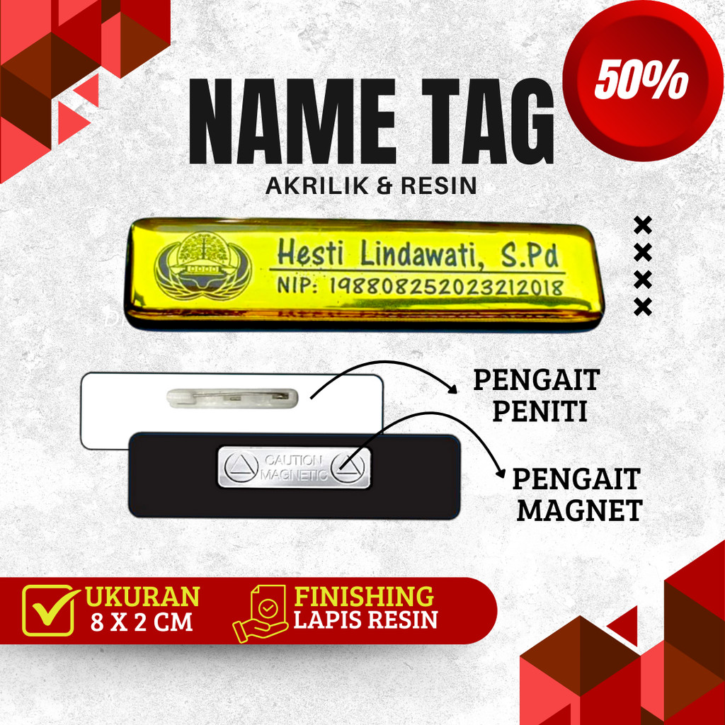 Name Tag Nama Dada Nama Dokter Akrilik Magnet Peniti Gold Silver