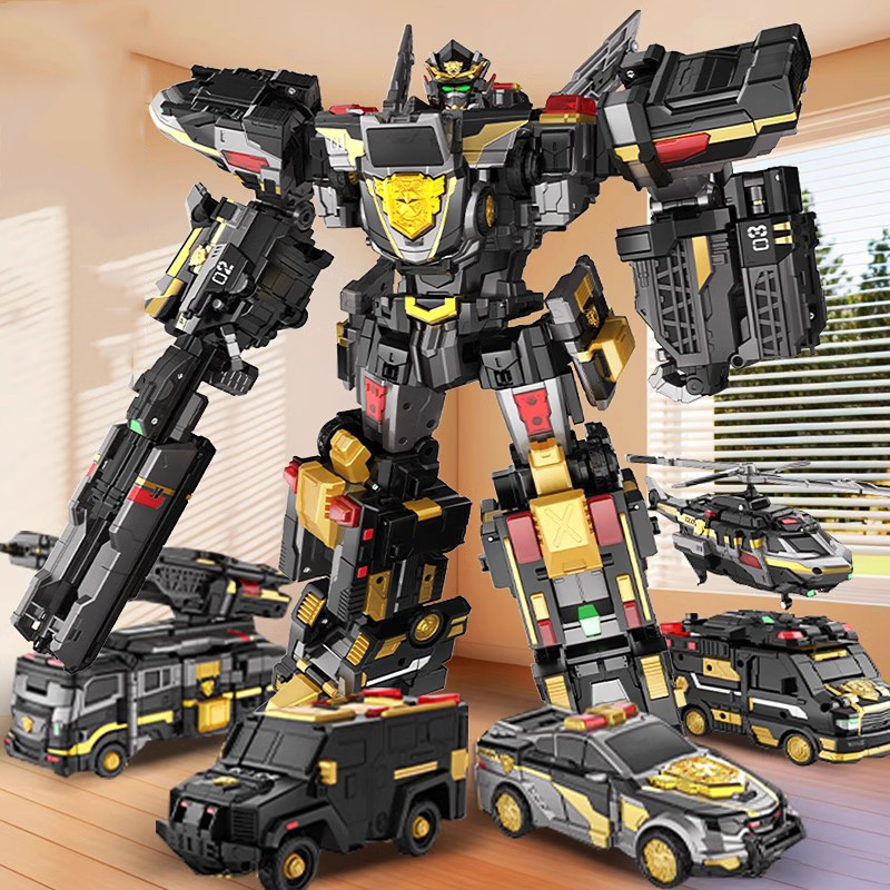 5 in 1 MiniForce 7 JUSTICE TITAN Black Etion Super Cops 5-VehicleTransform Combined Robot Model Mini
