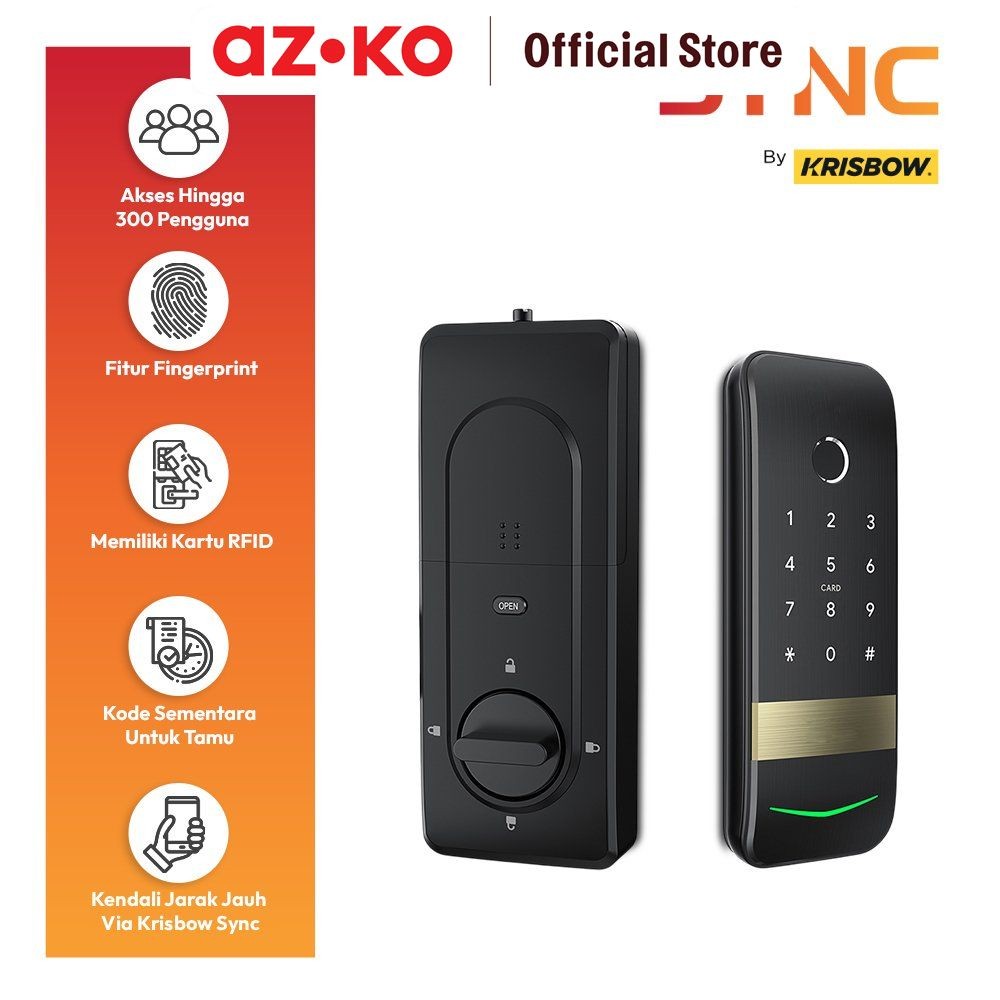 AZKO Krisbow Sync Smart Zeon Rim Lock Door - Hitam Gagang Pintu Pintar Digital Kunci Handle Pintu Ce