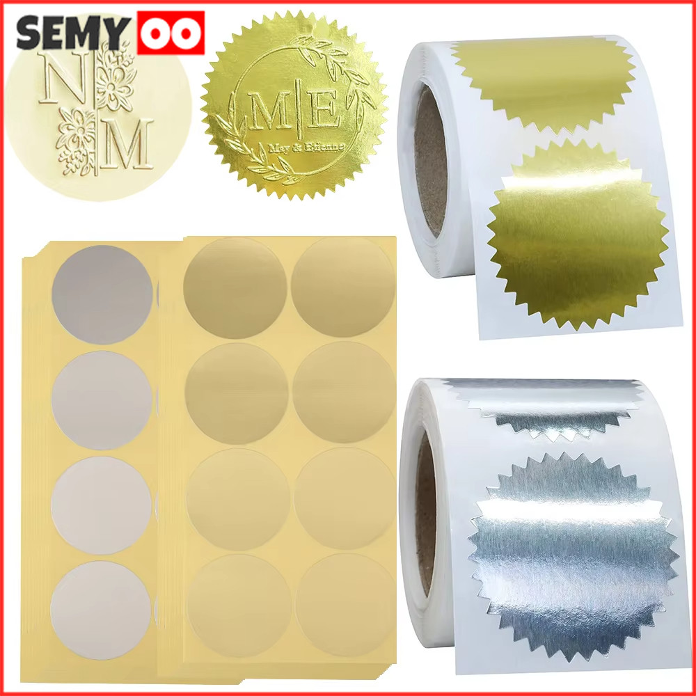 SEMYOO 250pcs Sticker Gold Emboss Sertifikat Sticker Seal Untuk Emboss Stamp Sticker Emboss Stiker L