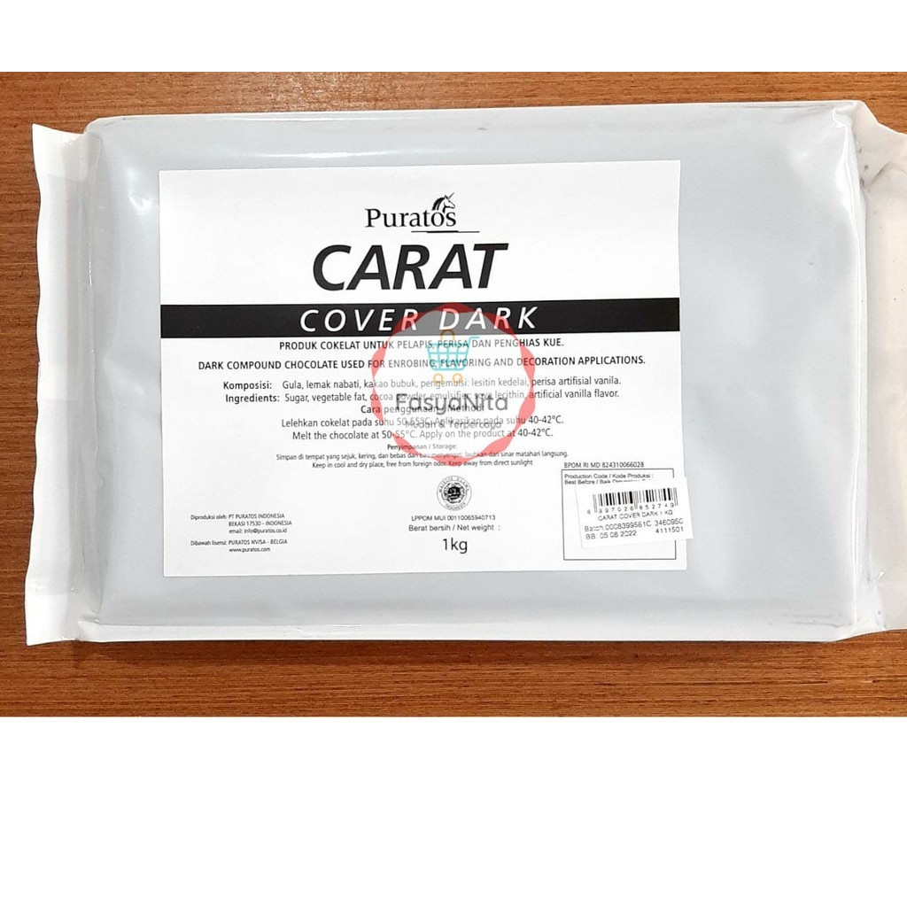 Puratos Carat Cover Dark Chocolate 1KG Cokelat Hitam  BLOK BATANG - Fasyanita Online Fresh Mart Denp