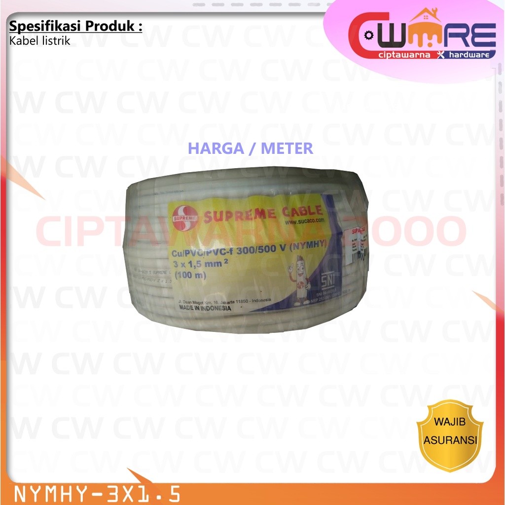 Kabel Serabut Instalasi Listrik Rumah  Supreme Nymhy 3X1.5mm per meter - CW2K