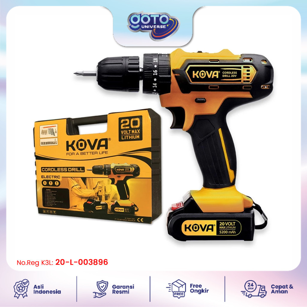 Kova 20V Cordless Drill Bor Listrik Tembok