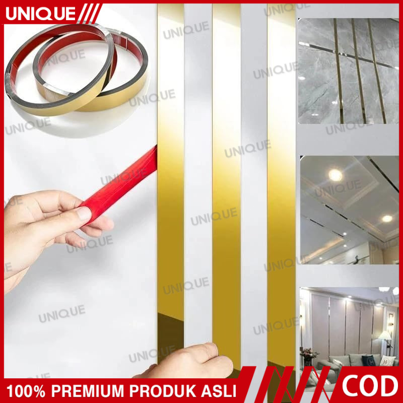 UNIQUE 5M Wall molding stiker dinding stainless steel List plat strip mirror gold cermin Perbatasan 